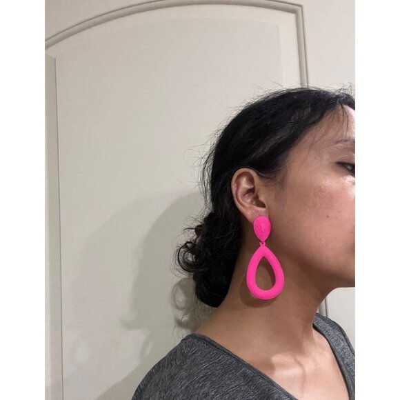 Hot pink earrings big  , large  fuchsia chunky teardrop bold bright - Picture 1 of 5